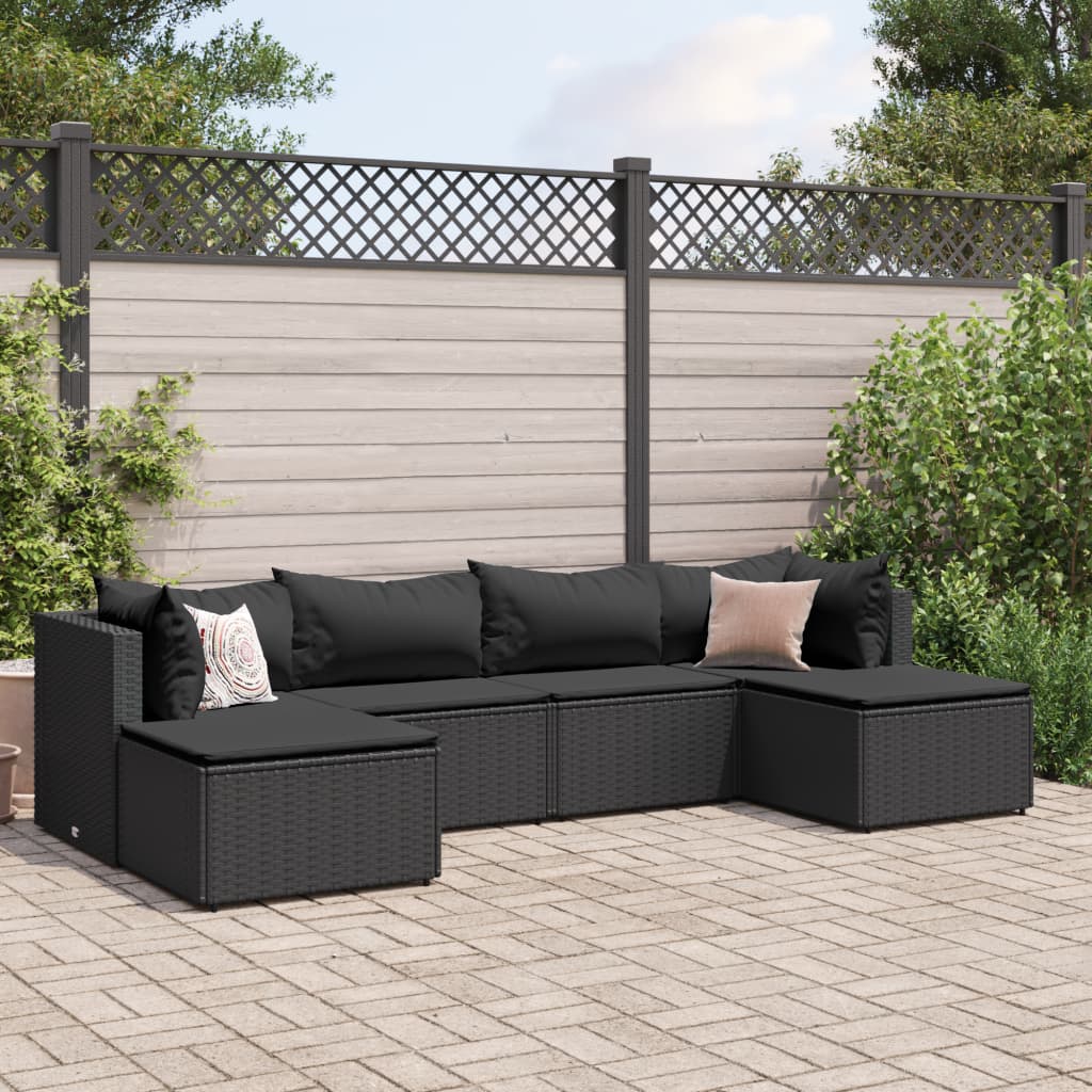 6-delige Loungeset met kussens poly rattan zwart Tuinsets | Creëer jouw Trendy Thuis | Gratis bezorgd & Retour | Trendy.nl