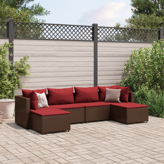 6-delige Loungeset met kussens poly rattan bruin Tuinsets | Creëer jouw Trendy Thuis | Gratis bezorgd & Retour | Trendy.nl