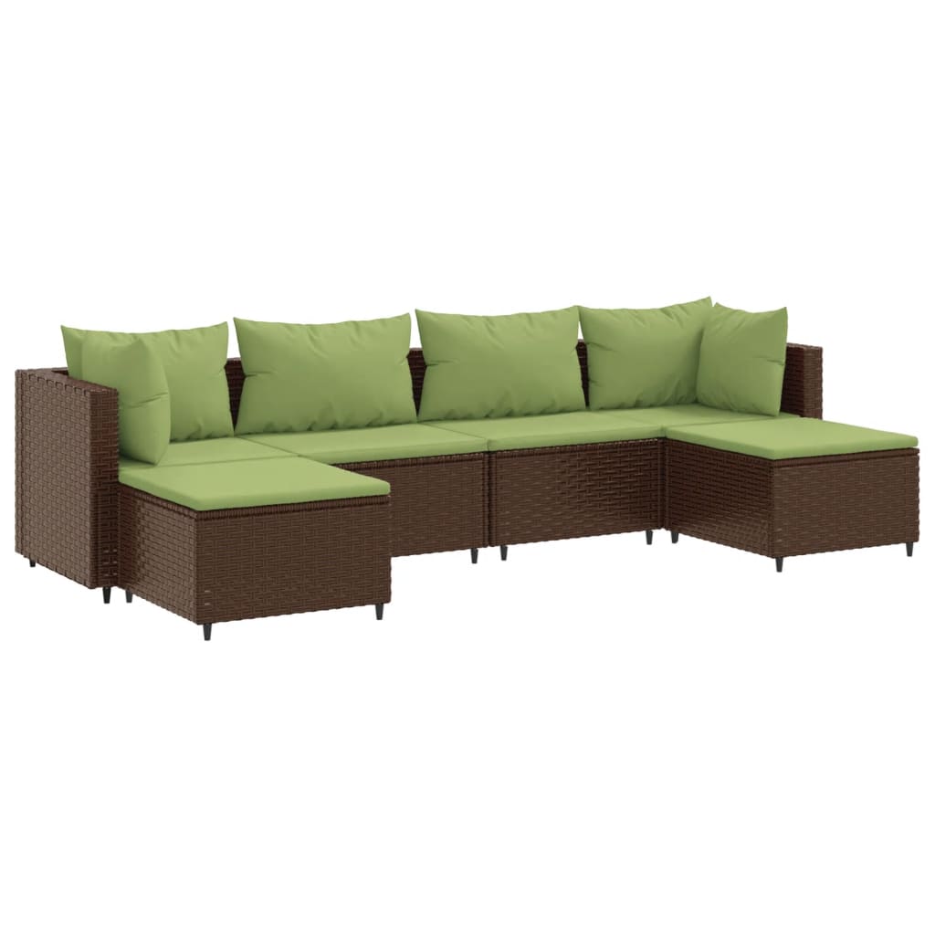 6-delige Loungeset met kussens poly rattan bruin Tuinsets | Creëer jouw Trendy Thuis | Gratis bezorgd & Retour | Trendy.nl