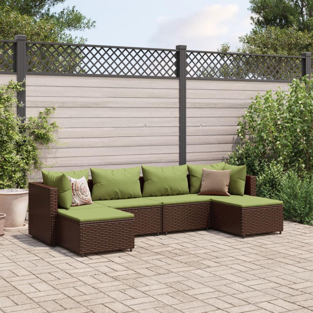 6-delige Loungeset met kussens poly rattan bruin Tuinsets | Creëer jouw Trendy Thuis | Gratis bezorgd & Retour | Trendy.nl