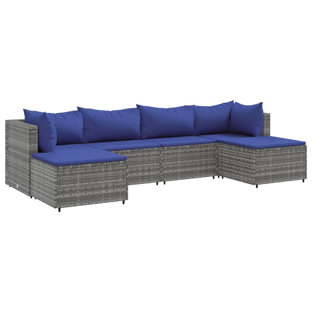 6-delige Loungeset met kussens poly rattan grijs Tuinsets | Creëer jouw Trendy Thuis | Gratis bezorgd & Retour | Trendy.nl