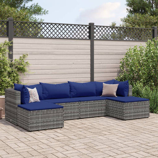 6-delige Loungeset met kussens poly rattan grijs Tuinsets | Creëer jouw Trendy Thuis | Gratis bezorgd & Retour | Trendy.nl