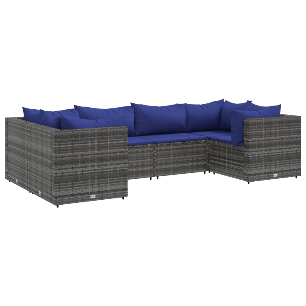 6-delige Loungeset met kussens poly rattan grijs Tuinsets | Creëer jouw Trendy Thuis | Gratis bezorgd & Retour | Trendy.nl