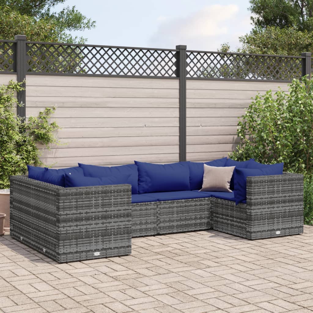 6-delige Loungeset met kussens poly rattan grijs Tuinsets | Creëer jouw Trendy Thuis | Gratis bezorgd & Retour | Trendy.nl