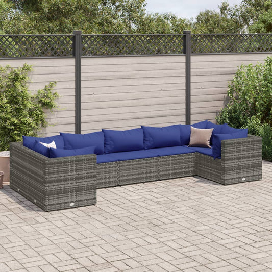 7-delige Loungeset met kussens poly rattan grijs Tuinsets | Creëer jouw Trendy Thuis | Gratis bezorgd & Retour | Trendy.nl