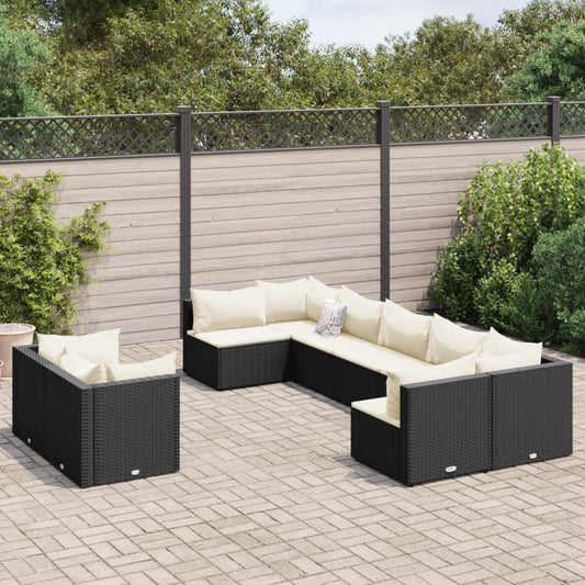 9-delige Loungeset met kussens poly rattan zwart Tuinsets | Creëer jouw Trendy Thuis | Gratis bezorgd & Retour | Trendy.nl