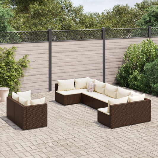 9-delige Loungeset met kussens poly rattan bruin Tuinsets | Creëer jouw Trendy Thuis | Gratis bezorgd & Retour | Trendy.nl