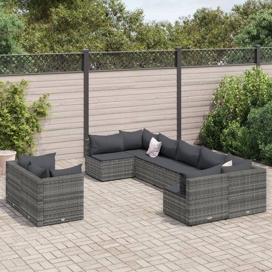 9-delige Loungeset met kussens poly rattan grijs Tuinsets | Creëer jouw Trendy Thuis | Gratis bezorgd & Retour | Trendy.nl