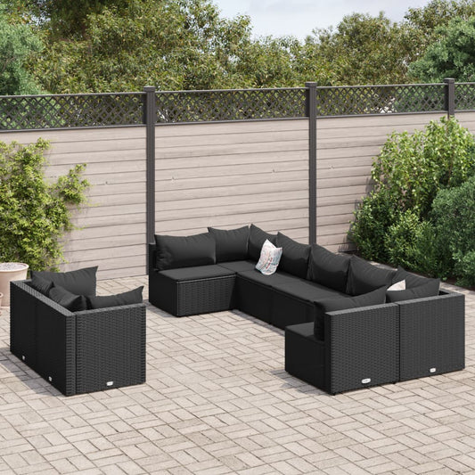 9-delige Loungeset met kussens poly rattan zwart Tuinsets | Creëer jouw Trendy Thuis | Gratis bezorgd & Retour | Trendy.nl