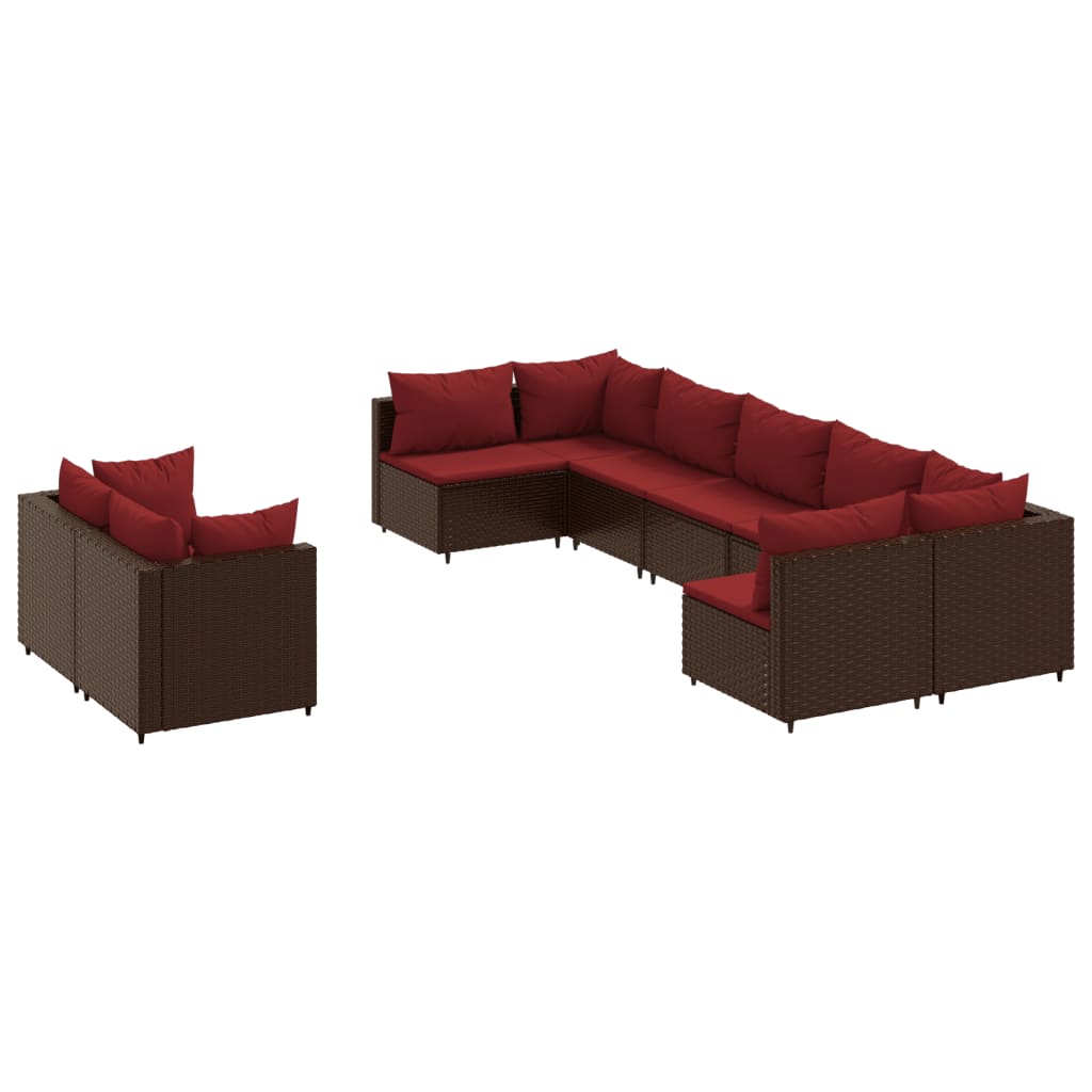 9-delige Loungeset met kussens poly rattan bruin Tuinsets | Creëer jouw Trendy Thuis | Gratis bezorgd & Retour | Trendy.nl