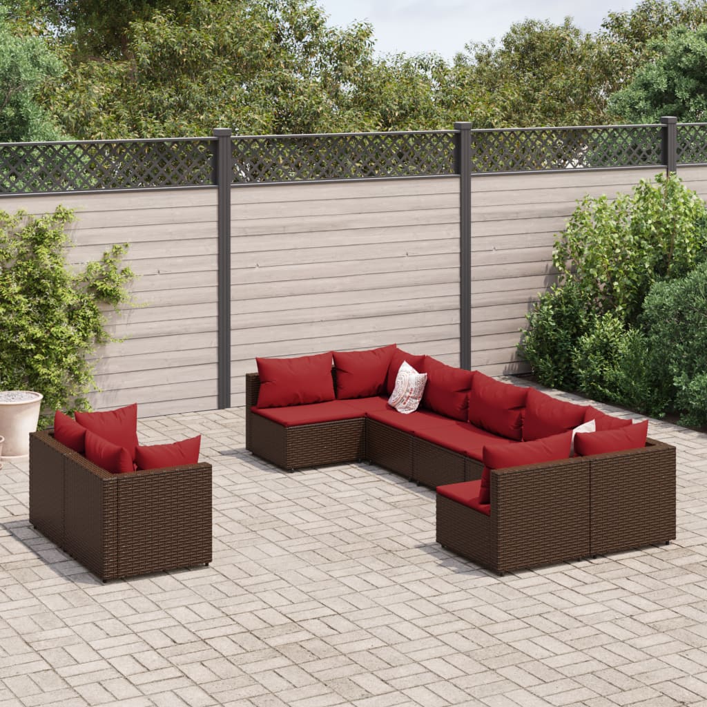 9-delige Loungeset met kussens poly rattan bruin Tuinsets | Creëer jouw Trendy Thuis | Gratis bezorgd & Retour | Trendy.nl