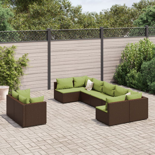 9-delige Loungeset met kussens poly rattan bruin Tuinsets | Creëer jouw Trendy Thuis | Gratis bezorgd & Retour | Trendy.nl