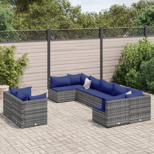 9-delige Loungeset met kussens poly rattan grijs Tuinsets | Creëer jouw Trendy Thuis | Gratis bezorgd & Retour | Trendy.nl