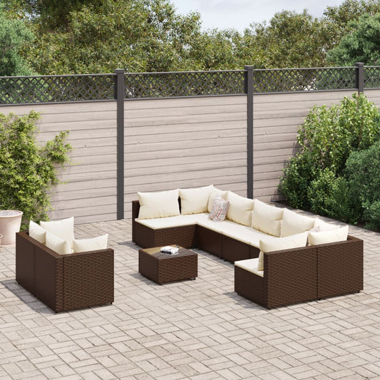 10-delige Loungeset met kussens poly rattan bruin Tuinsets | Creëer jouw Trendy Thuis | Gratis bezorgd & Retour | Trendy.nl