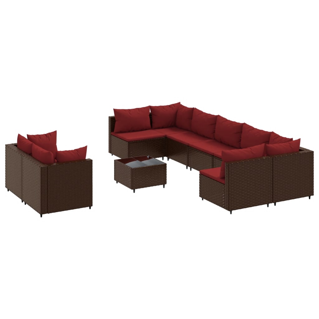 10-delige Loungeset met kussens poly rattan bruin Tuinsets | Creëer jouw Trendy Thuis | Gratis bezorgd & Retour | Trendy.nl