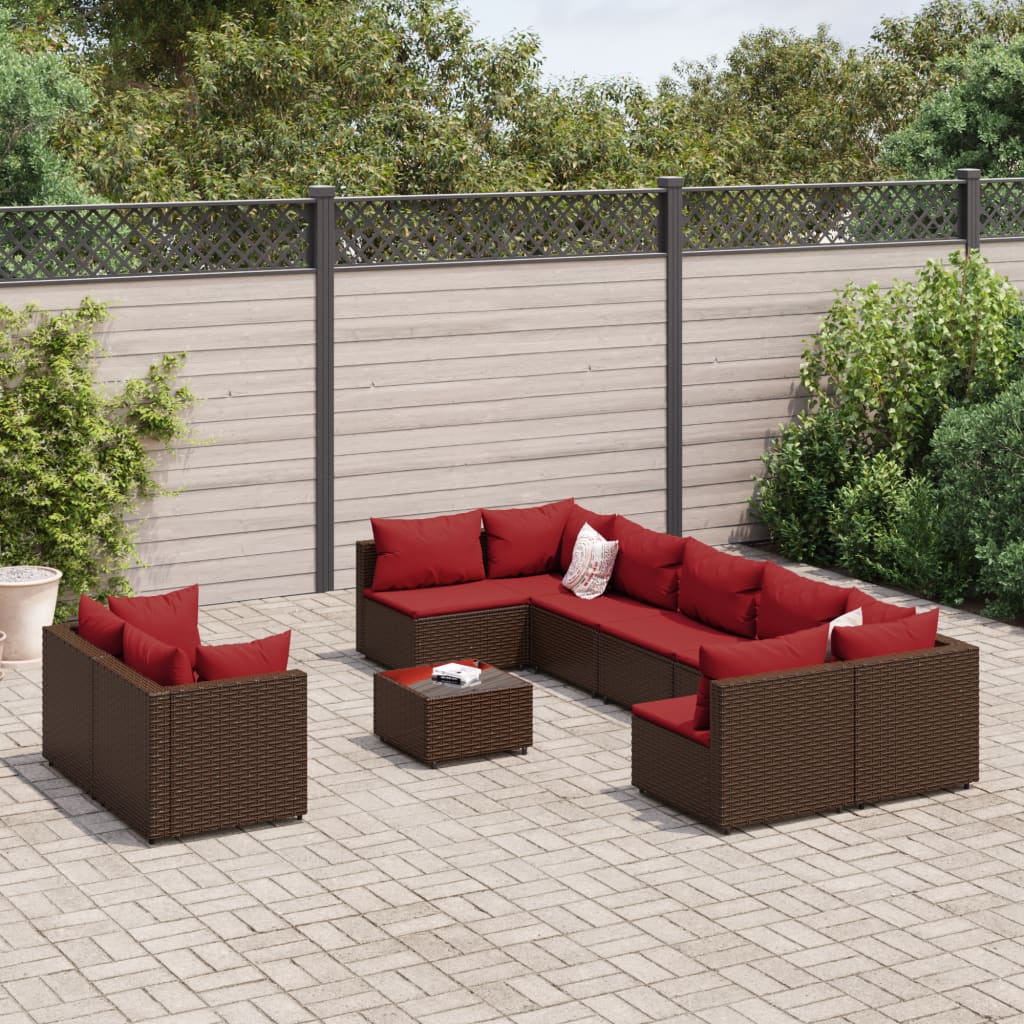 10-delige Loungeset met kussens poly rattan bruin Tuinsets | Creëer jouw Trendy Thuis | Gratis bezorgd & Retour | Trendy.nl