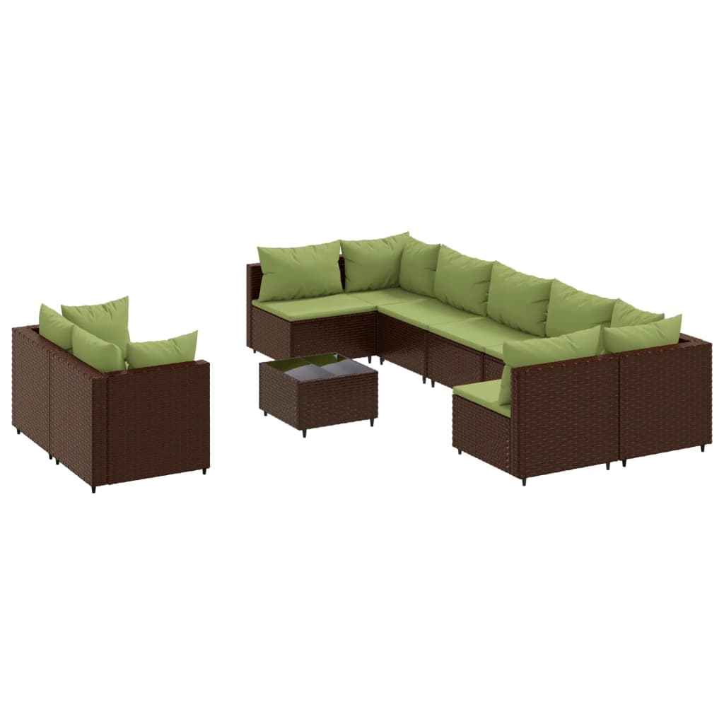 10-delige Loungeset met kussens poly rattan bruin Tuinsets | Creëer jouw Trendy Thuis | Gratis bezorgd & Retour | Trendy.nl