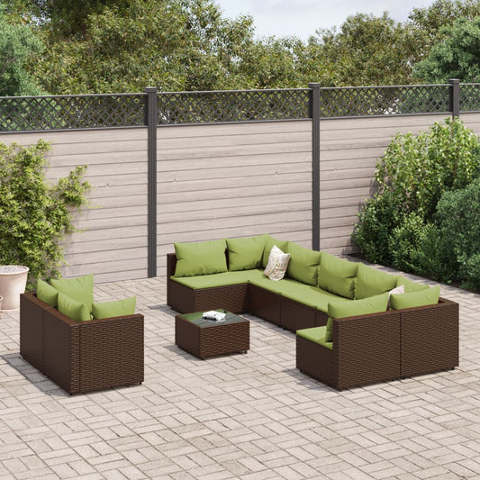 10-delige Loungeset met kussens poly rattan bruin Tuinsets | Creëer jouw Trendy Thuis | Gratis bezorgd & Retour | Trendy.nl