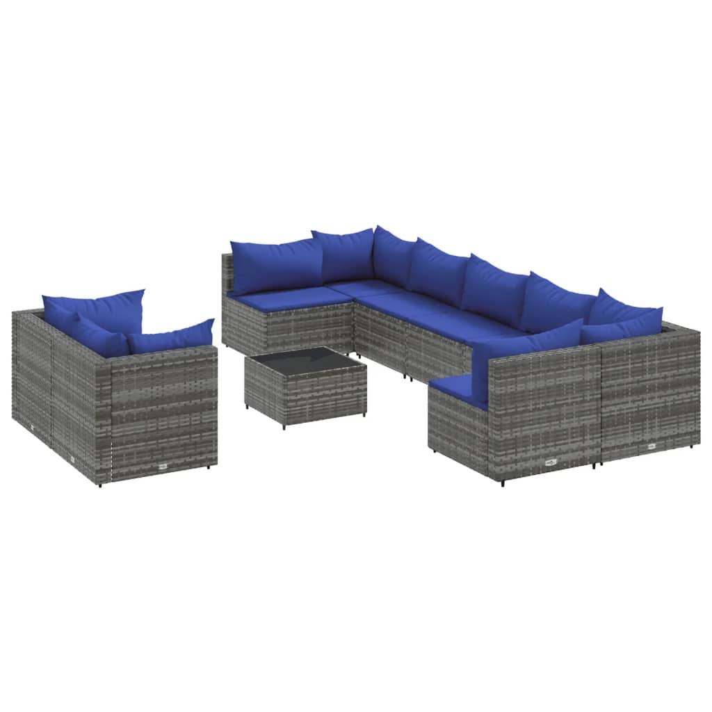 10-delige Loungeset met kussens poly rattan grijs Tuinsets | Creëer jouw Trendy Thuis | Gratis bezorgd & Retour | Trendy.nl