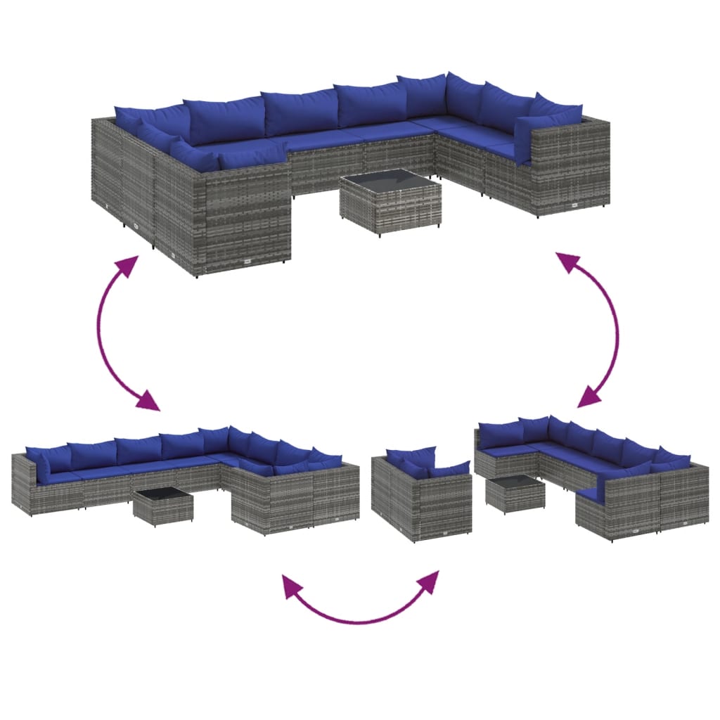 10-delige Loungeset met kussens poly rattan grijs Tuinsets | Creëer jouw Trendy Thuis | Gratis bezorgd & Retour | Trendy.nl