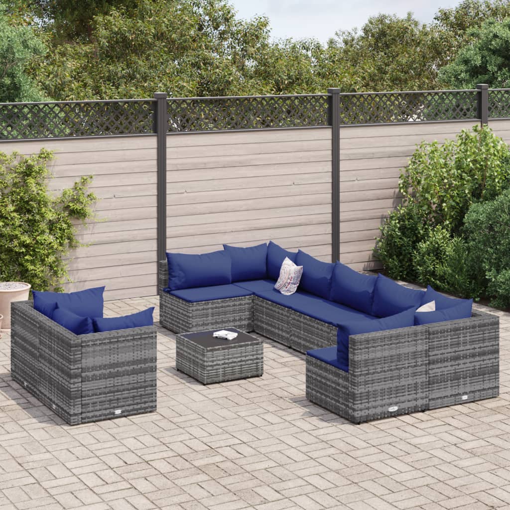 10-delige Loungeset met kussens poly rattan grijs Tuinsets | Creëer jouw Trendy Thuis | Gratis bezorgd & Retour | Trendy.nl