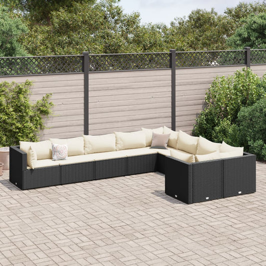 9-delige Loungeset met kussens poly rattan zwart Tuinsets | Creëer jouw Trendy Thuis | Gratis bezorgd & Retour | Trendy.nl