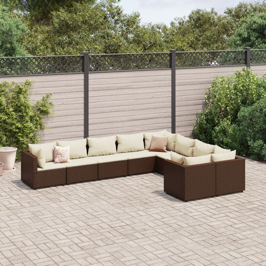 9-delige Loungeset met kussens poly rattan bruin Tuinsets | Creëer jouw Trendy Thuis | Gratis bezorgd & Retour | Trendy.nl