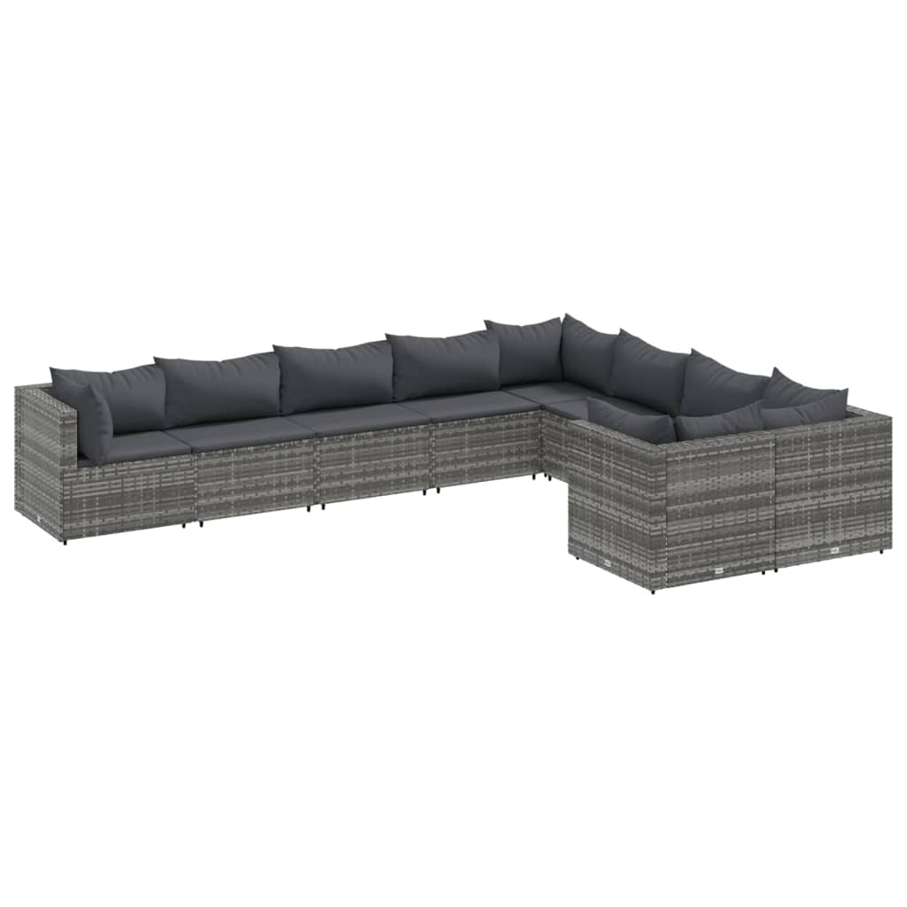 9-delige Loungeset met kussens poly rattan grijs Tuinsets | Creëer jouw Trendy Thuis | Gratis bezorgd & Retour | Trendy.nl