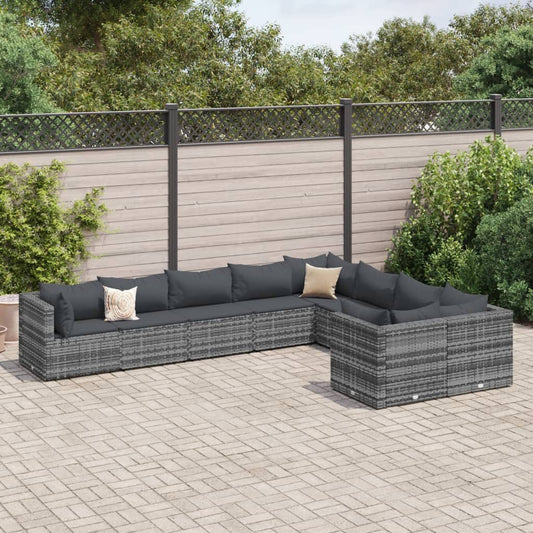 9-delige Loungeset met kussens poly rattan grijs Tuinsets | Creëer jouw Trendy Thuis | Gratis bezorgd & Retour | Trendy.nl