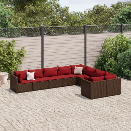 9-delige Loungeset met kussens poly rattan bruin Tuinsets | Creëer jouw Trendy Thuis | Gratis bezorgd & Retour | Trendy.nl