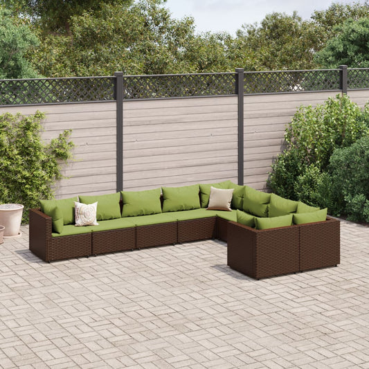 9-delige Loungeset met kussens poly rattan bruin Tuinsets | Creëer jouw Trendy Thuis | Gratis bezorgd & Retour | Trendy.nl