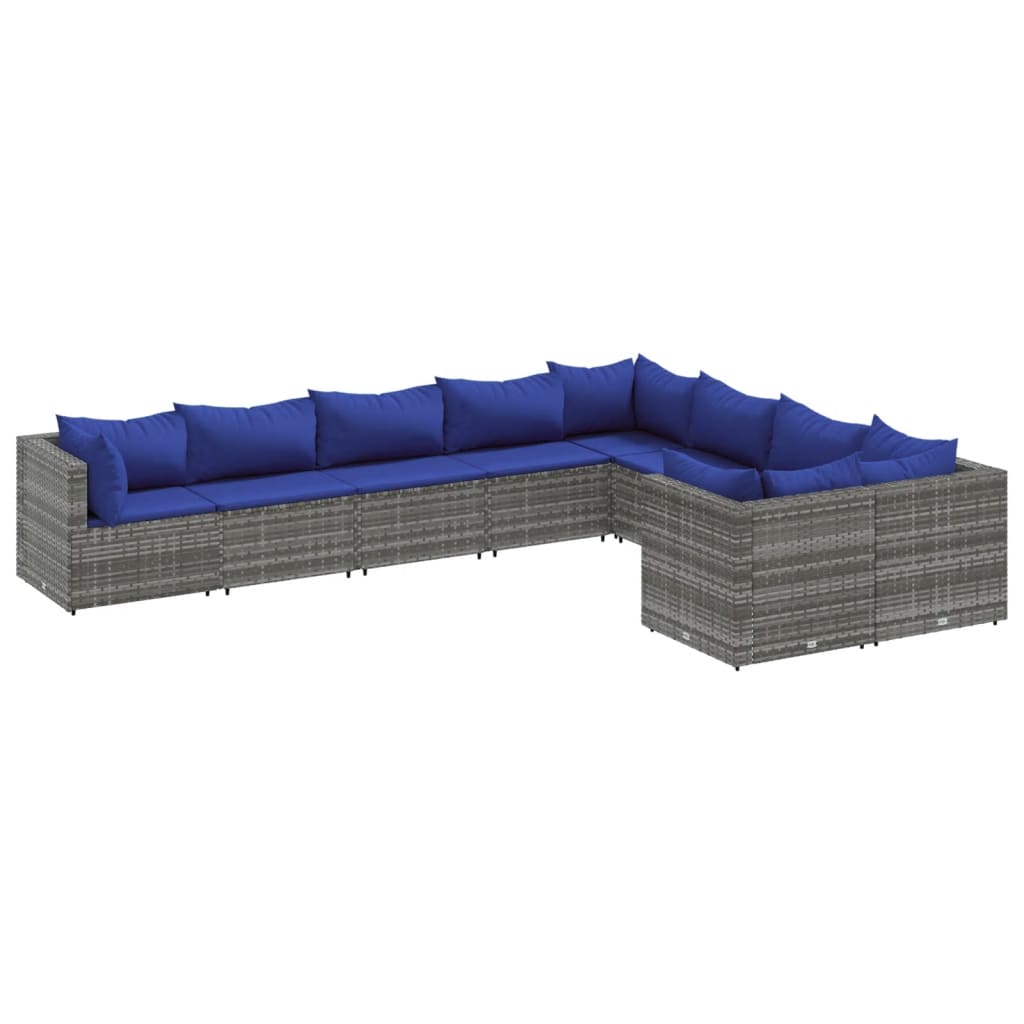 9-delige Loungeset met kussens poly rattan grijs Tuinsets | Creëer jouw Trendy Thuis | Gratis bezorgd & Retour | Trendy.nl