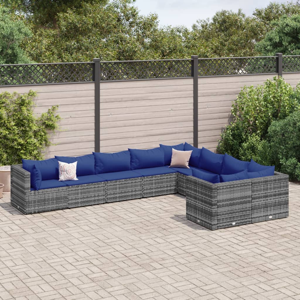 9-delige Loungeset met kussens poly rattan grijs Tuinsets | Creëer jouw Trendy Thuis | Gratis bezorgd & Retour | Trendy.nl