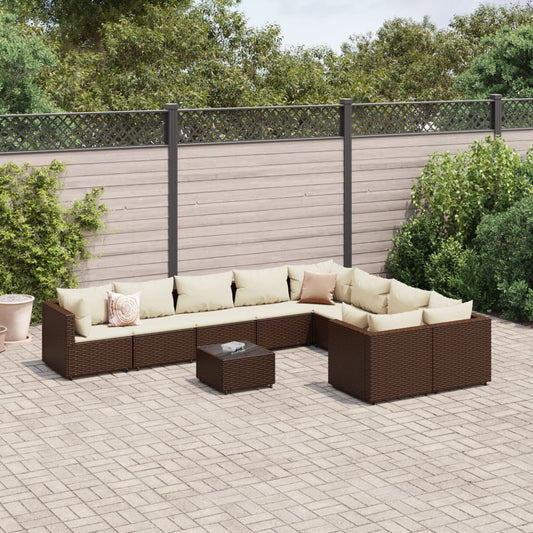 10-delige Loungeset met kussens poly rattan bruin Tuinsets | Creëer jouw Trendy Thuis | Gratis bezorgd & Retour | Trendy.nl