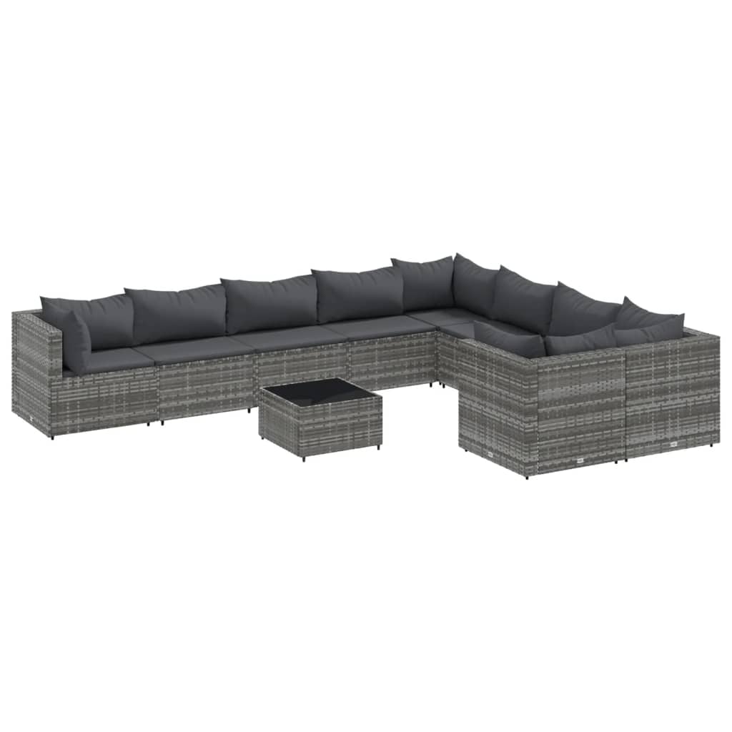 10-delige Loungeset met kussens poly rattan grijs Tuinsets | Creëer jouw Trendy Thuis | Gratis bezorgd & Retour | Trendy.nl