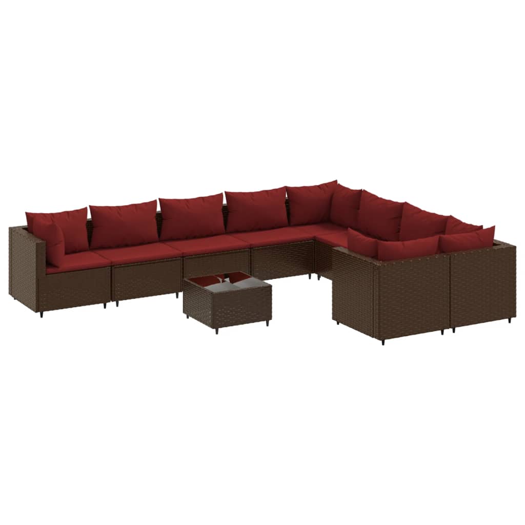 10-delige Loungeset met kussens poly rattan bruin Tuinsets | Creëer jouw Trendy Thuis | Gratis bezorgd & Retour | Trendy.nl