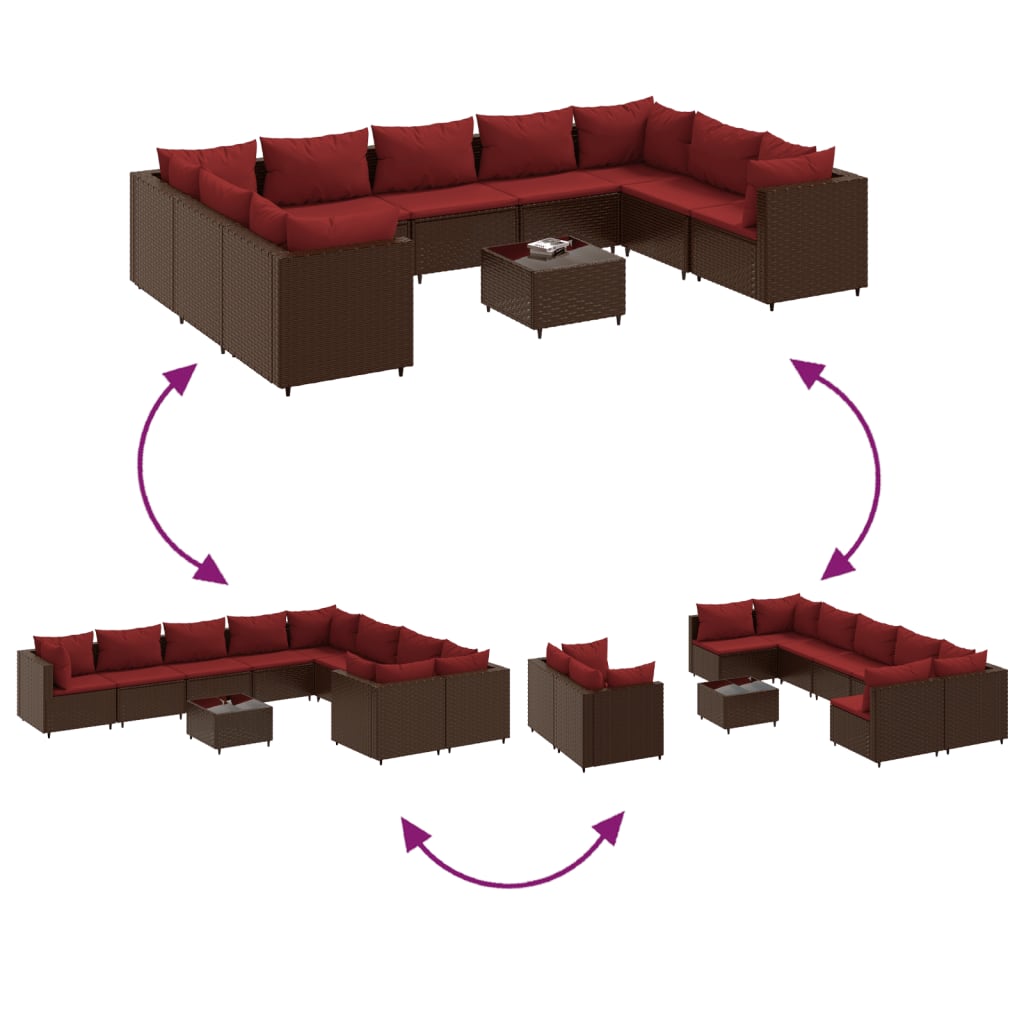 10-delige Loungeset met kussens poly rattan bruin Tuinsets | Creëer jouw Trendy Thuis | Gratis bezorgd & Retour | Trendy.nl