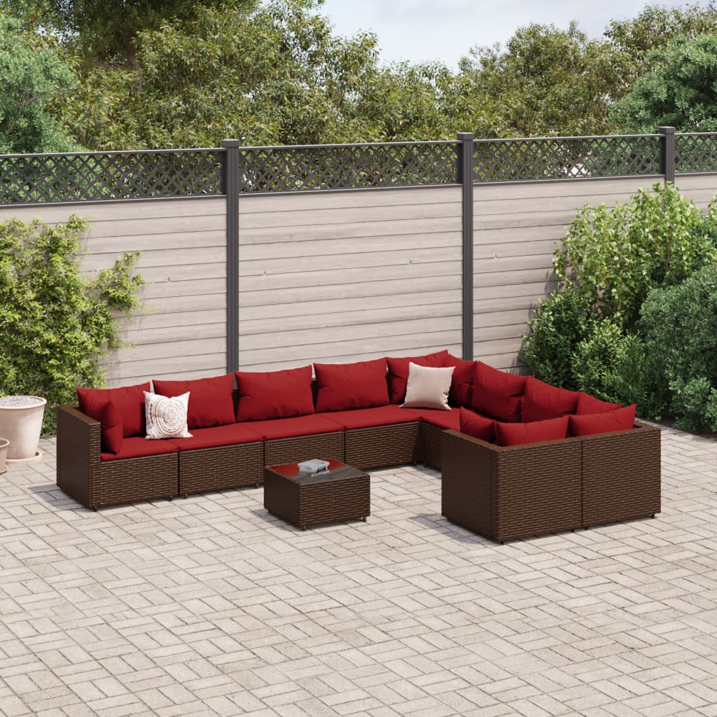 10-delige Loungeset met kussens poly rattan bruin Tuinsets | Creëer jouw Trendy Thuis | Gratis bezorgd & Retour | Trendy.nl