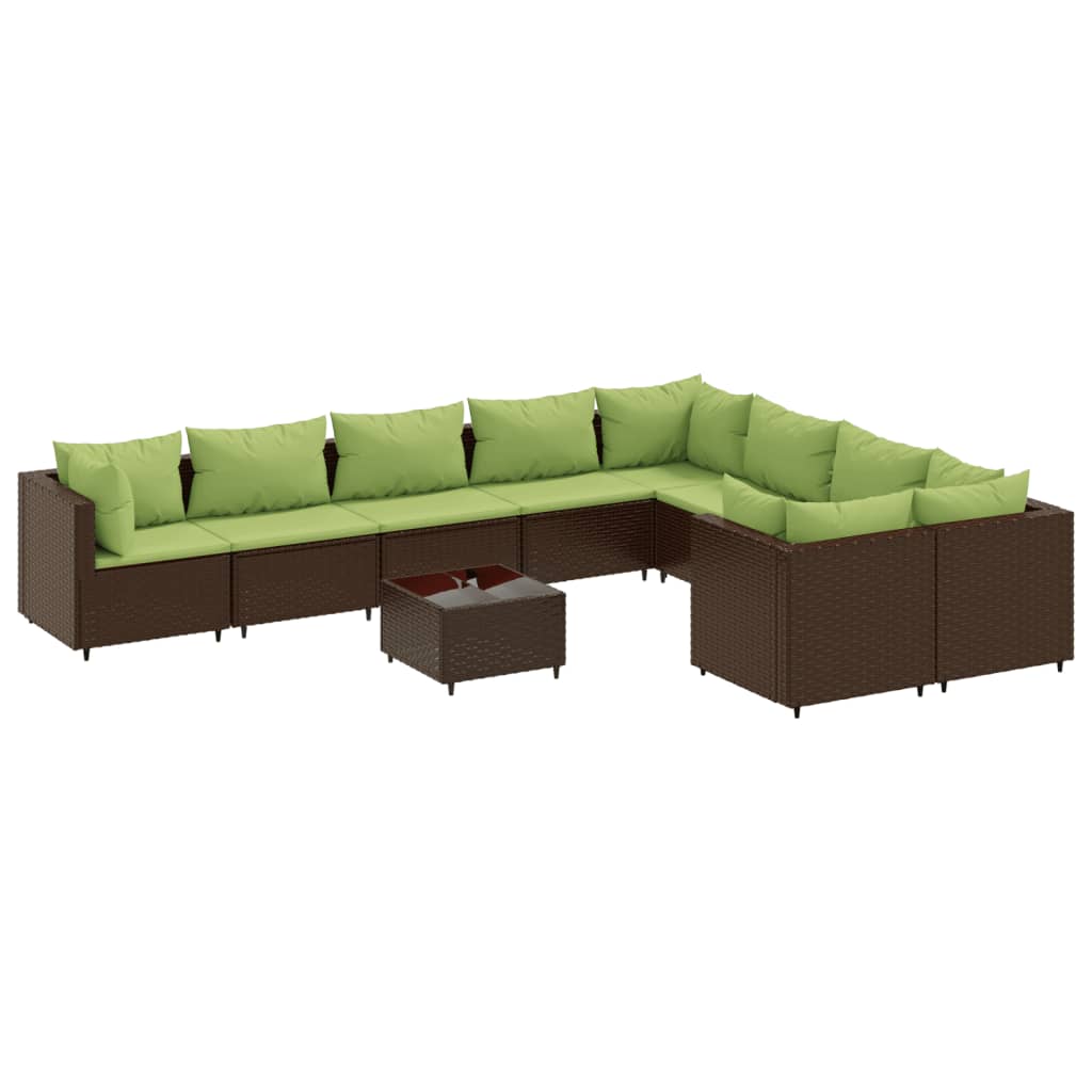 10-delige Loungeset met kussens poly rattan bruin Tuinsets | Creëer jouw Trendy Thuis | Gratis bezorgd & Retour | Trendy.nl