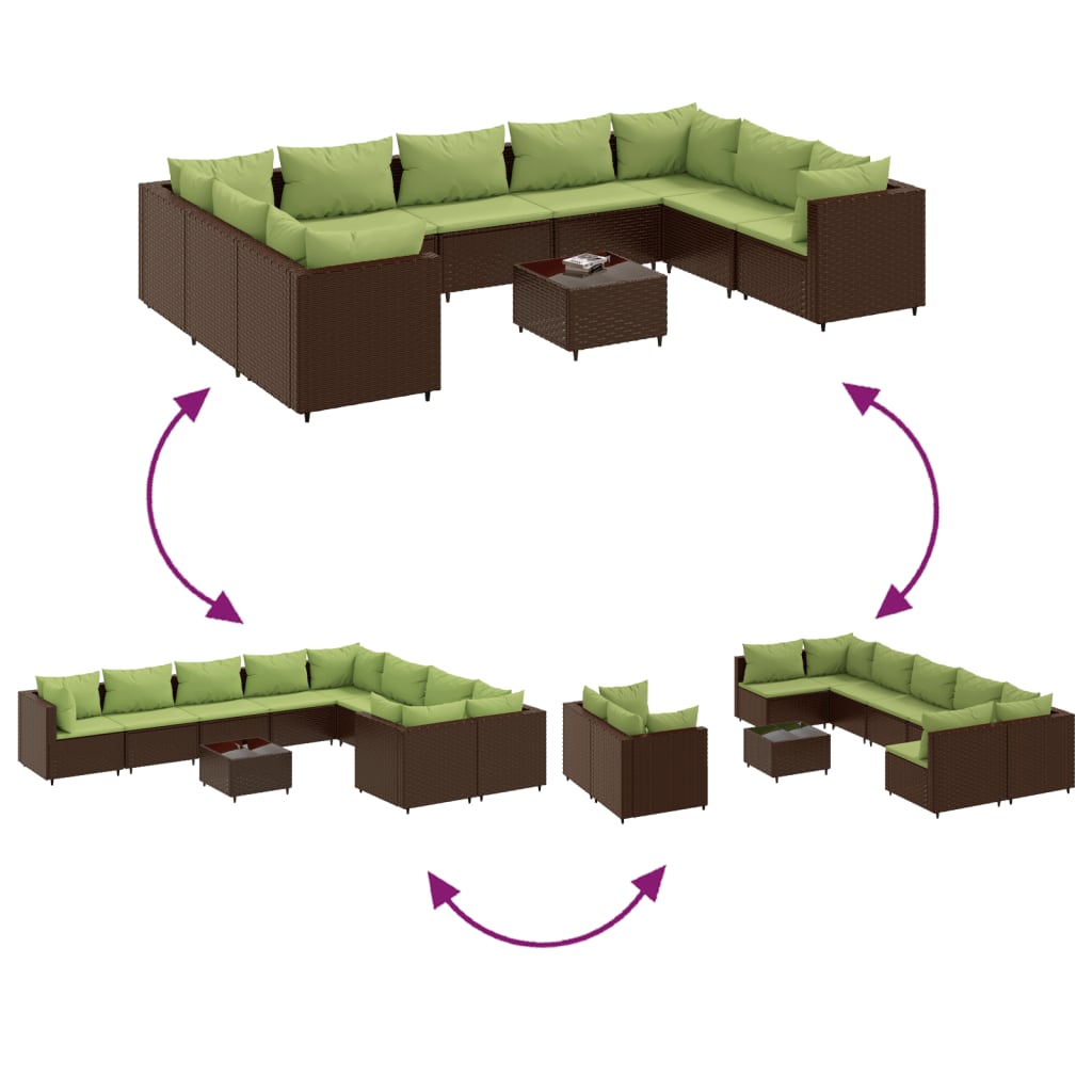 10-delige Loungeset met kussens poly rattan bruin Tuinsets | Creëer jouw Trendy Thuis | Gratis bezorgd & Retour | Trendy.nl