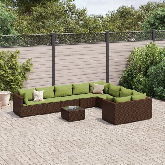 10-delige Loungeset met kussens poly rattan bruin Tuinsets | Creëer jouw Trendy Thuis | Gratis bezorgd & Retour | Trendy.nl