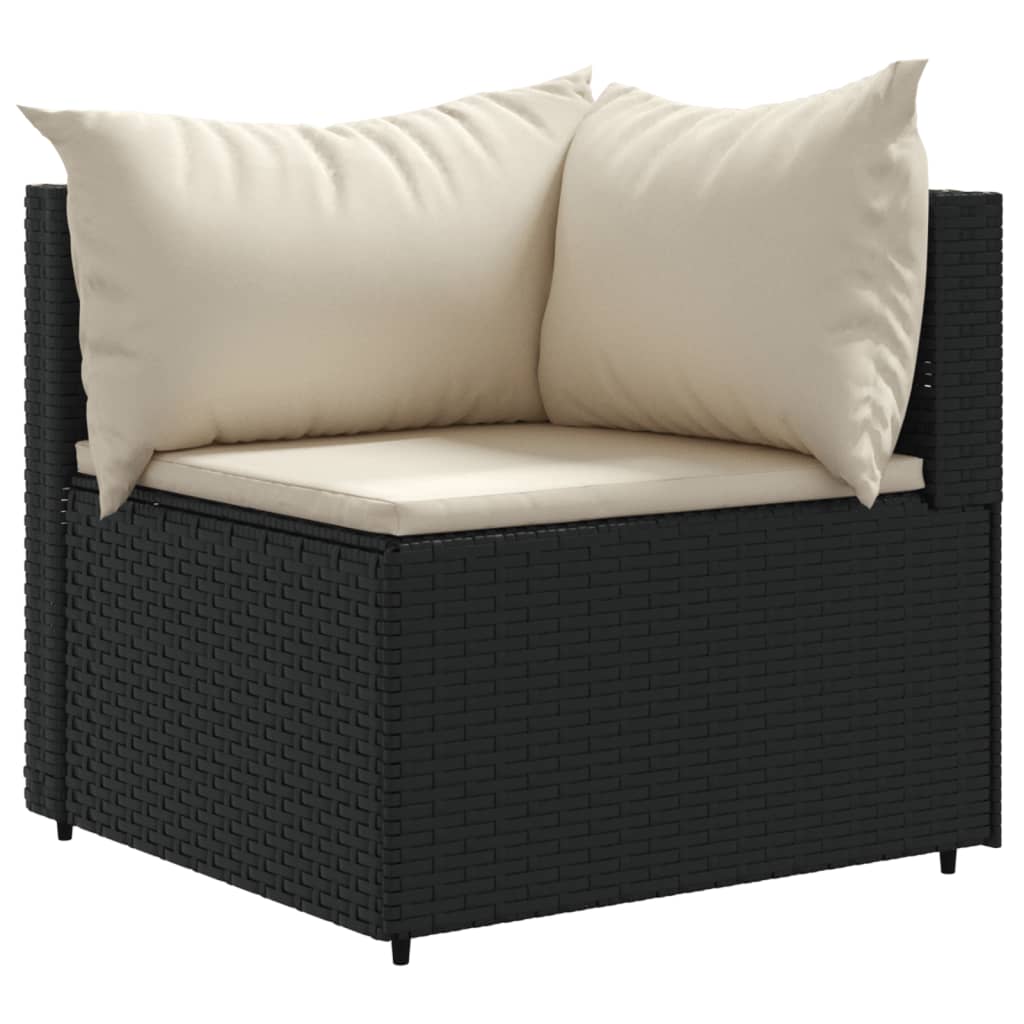 10-delige Loungeset met kussens poly rattan zwart