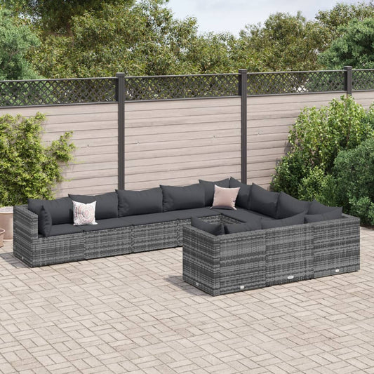 10-delige Loungeset met kussens poly rattan grijs Tuinsets | Creëer jouw Trendy Thuis | Gratis bezorgd & Retour | Trendy.nl