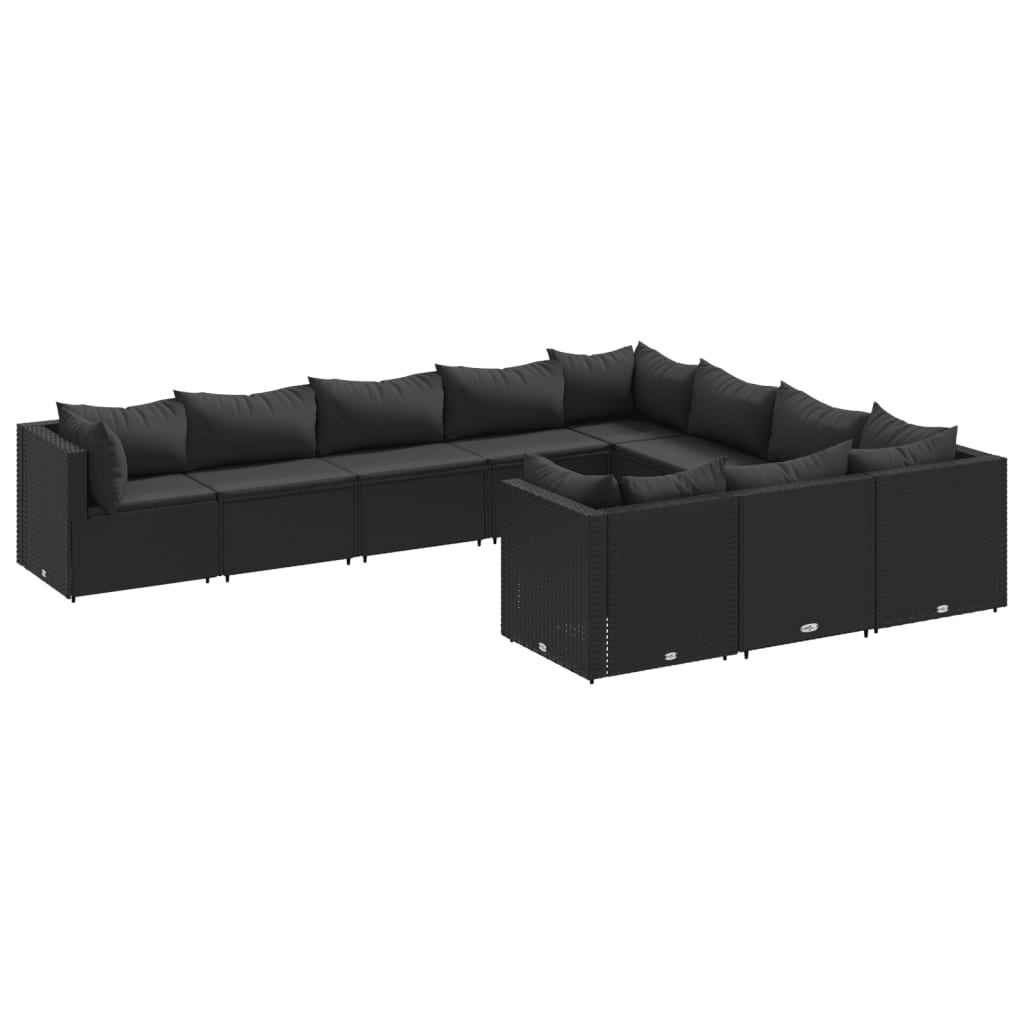 10-delige Loungeset met kussens poly rattan zwart Tuinsets | Creëer jouw Trendy Thuis | Gratis bezorgd & Retour | Trendy.nl