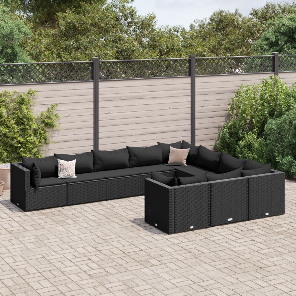 10-delige Loungeset met kussens poly rattan zwart Tuinsets | Creëer jouw Trendy Thuis | Gratis bezorgd & Retour | Trendy.nl