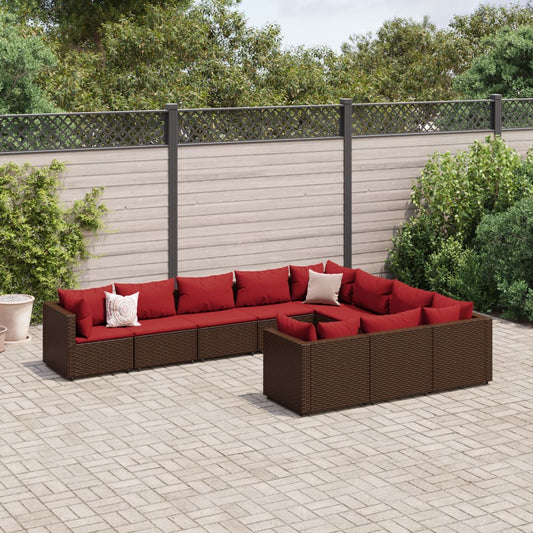 10-delige Loungeset met kussens poly rattan bruin Tuinsets | Creëer jouw Trendy Thuis | Gratis bezorgd & Retour | Trendy.nl