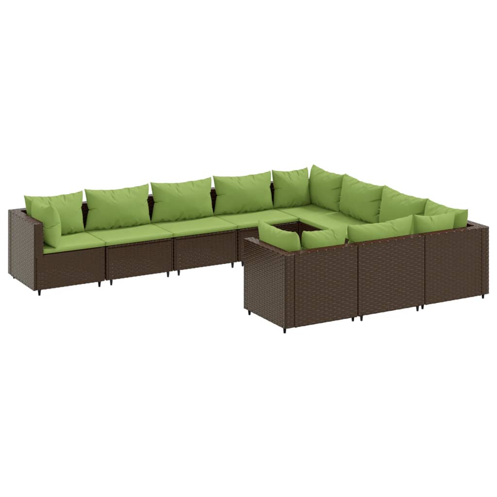 10-delige Loungeset met kussens poly rattan bruin Tuinsets | Creëer jouw Trendy Thuis | Gratis bezorgd & Retour | Trendy.nl