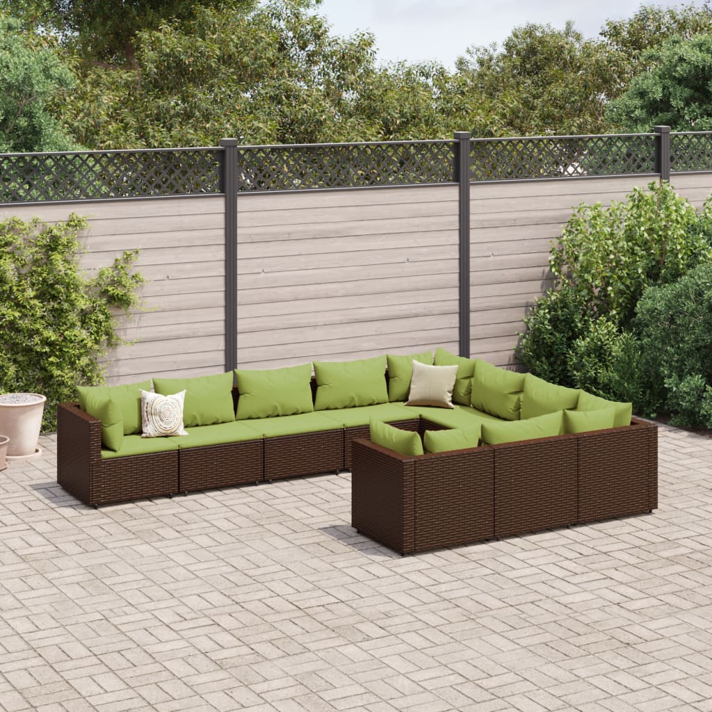 10-delige Loungeset met kussens poly rattan bruin Tuinsets | Creëer jouw Trendy Thuis | Gratis bezorgd & Retour | Trendy.nl