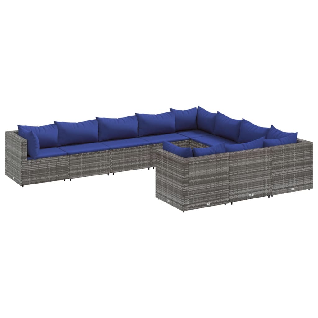 10-delige Loungeset met kussens poly rattan grijs Tuinsets | Creëer jouw Trendy Thuis | Gratis bezorgd & Retour | Trendy.nl