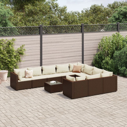 11-delige Loungeset met kussens poly rattan bruin Tuinsets | Creëer jouw Trendy Thuis | Gratis bezorgd & Retour | Trendy.nl